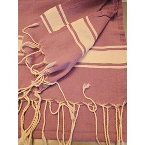 Purple White Stripe Turkish Cotton Fringed Beach Towel Fouta Peshtemal 70x36